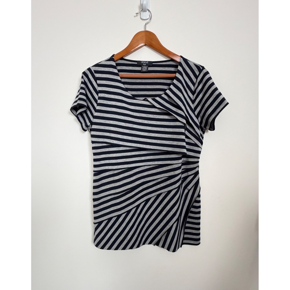Verve Ami Gray‎ & Black Striped Sleeveless Top Large Womens Minimalist Mod Goth